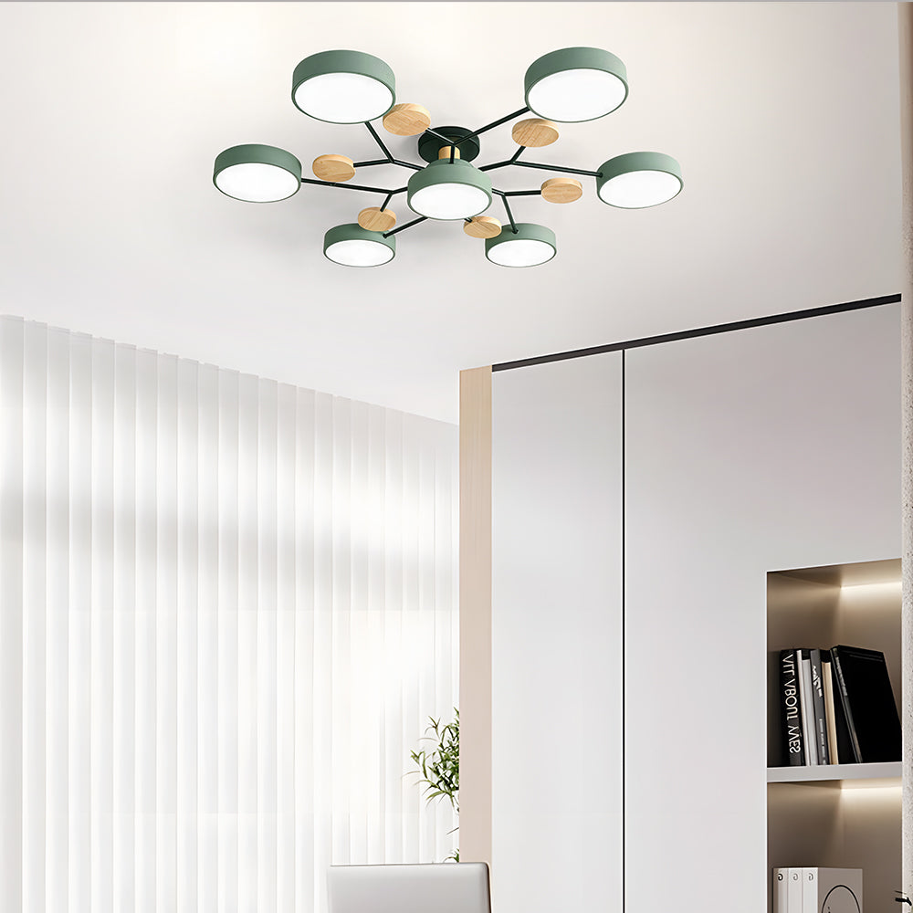 Nutida Rund Järn LED Semi-Flush Kandelaber