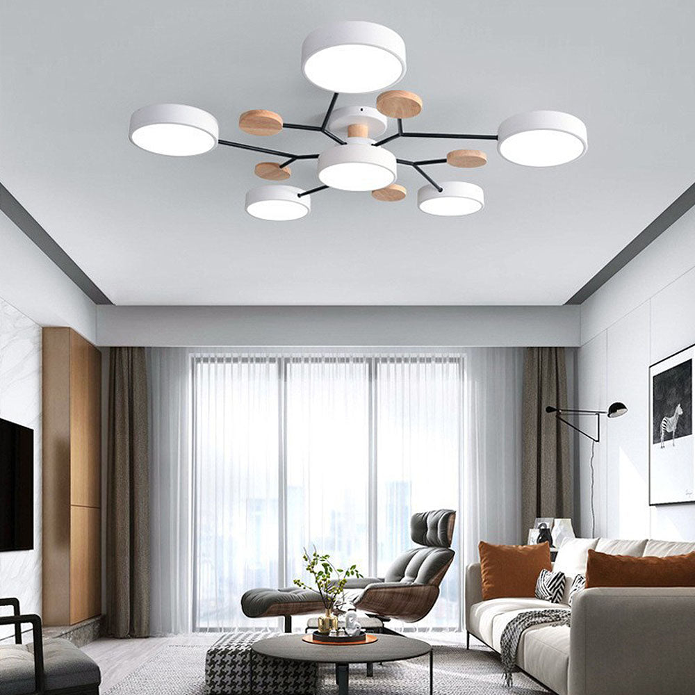 Nutida Rund Järn LED Semi-Flush Kandelaber