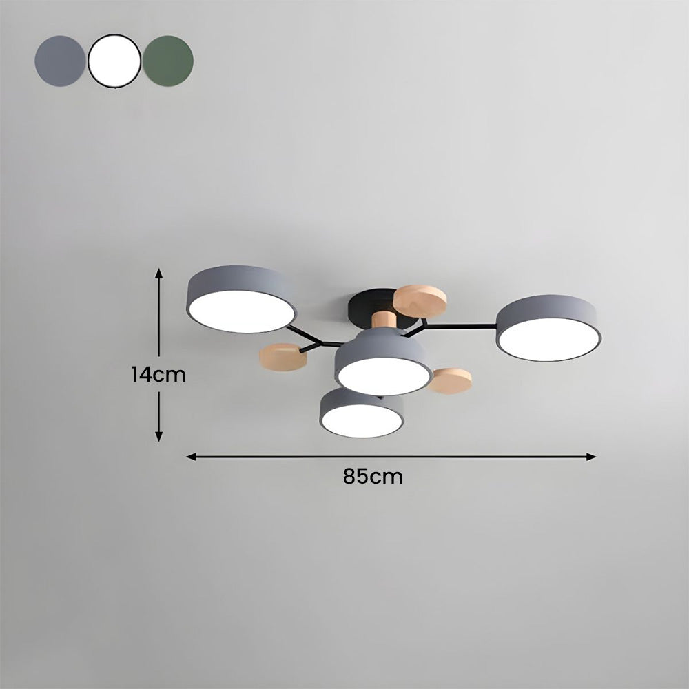 Nutida Rund Järn LED Semi-Flush Kandelaber
