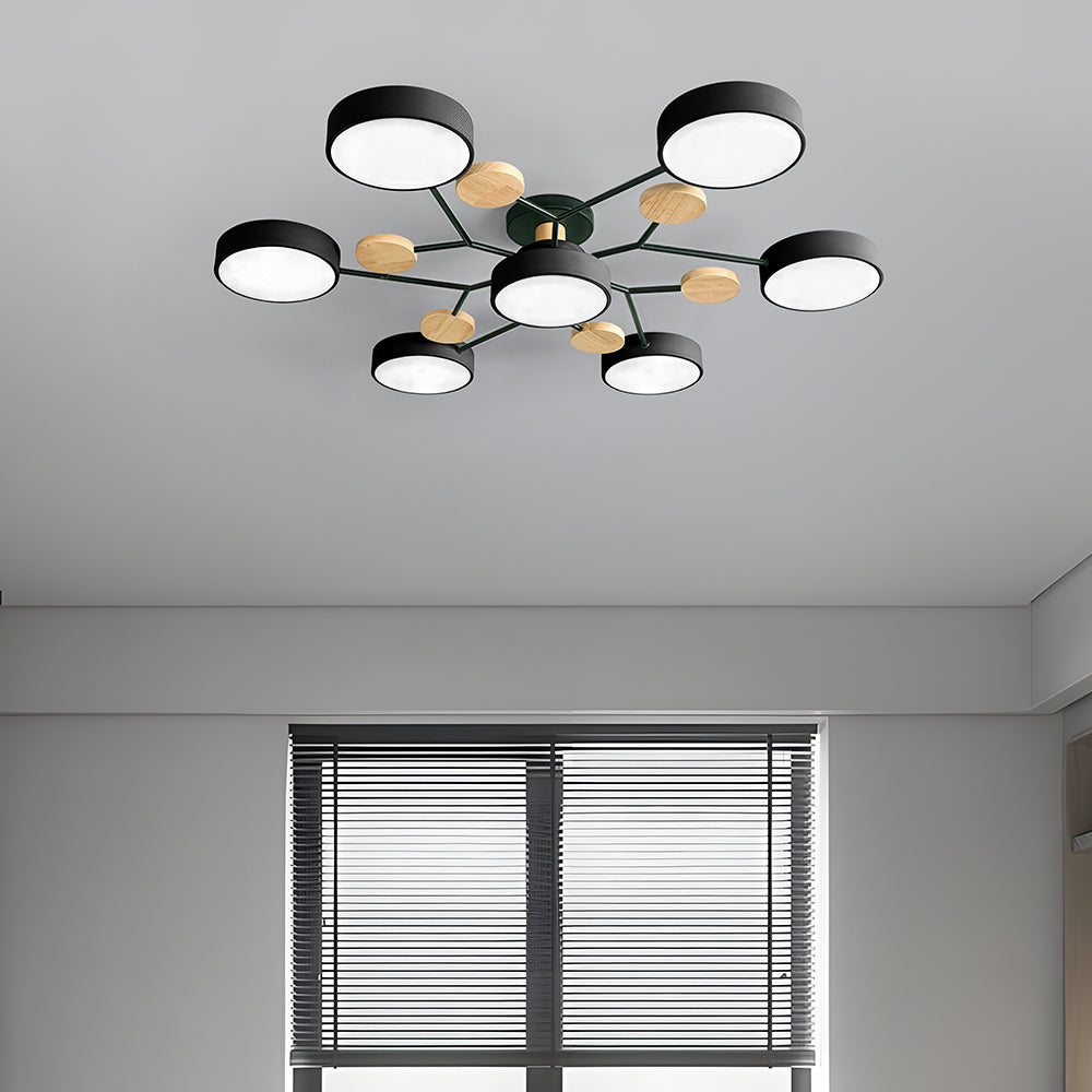 Nutida Rund Järn LED Semi-Flush Kandelaber