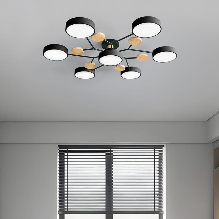 Nutida Rund Järn LED Semi-Flush Kandelaber