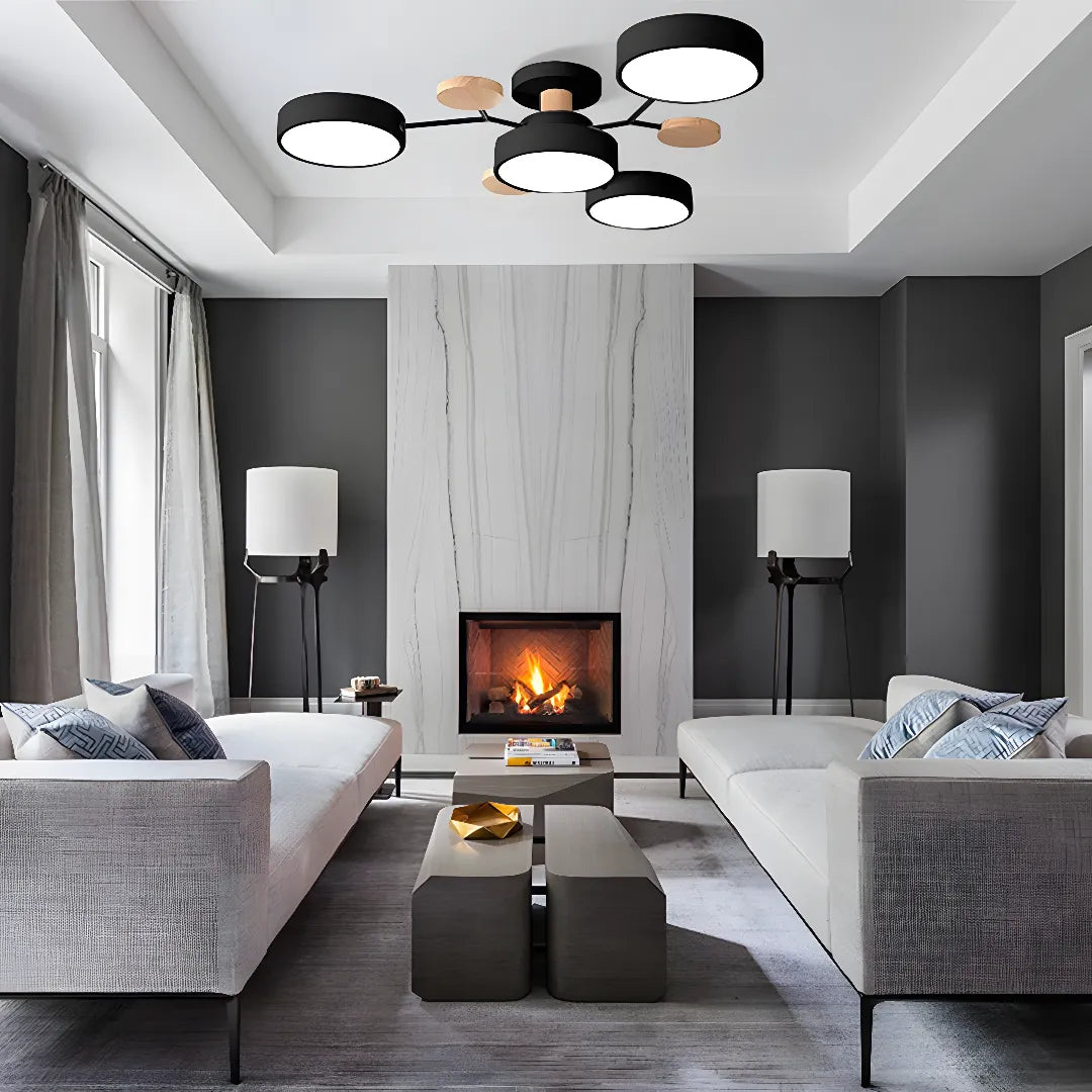 Nutida Rund Järn LED Semi-Flush Kandelaber