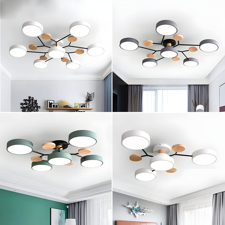 Nutida Rund Järn LED Semi-Flush Kandelaber