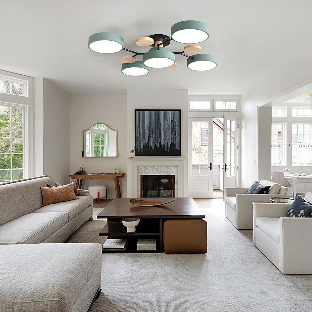 Nutida Rund Järn LED Semi-Flush Kandelaber