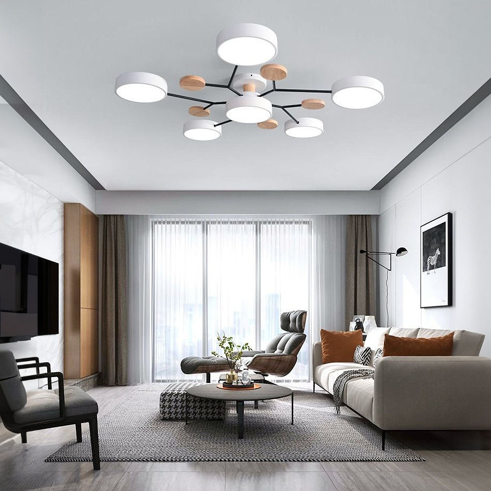 Nutida Rund Järn LED Semi-Flush Kandelaber