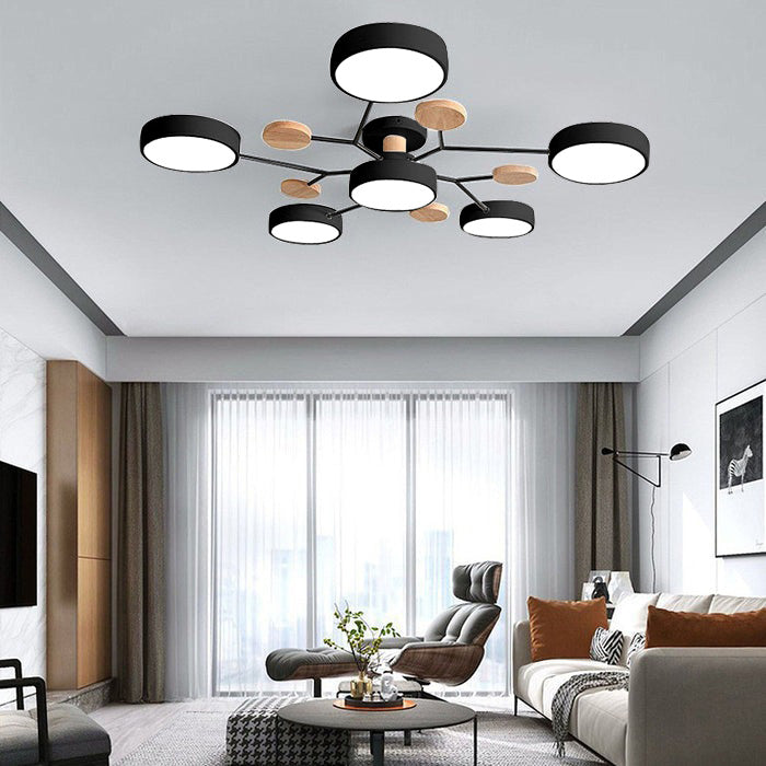 Nutida Rund Järn LED Semi-Flush Kandelaber