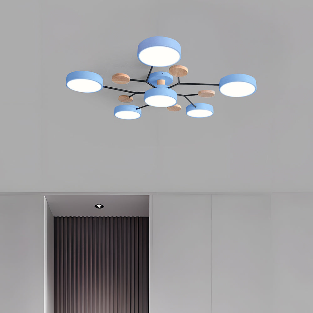 Nutida Rund Järn LED Semi-Flush Kandelaber