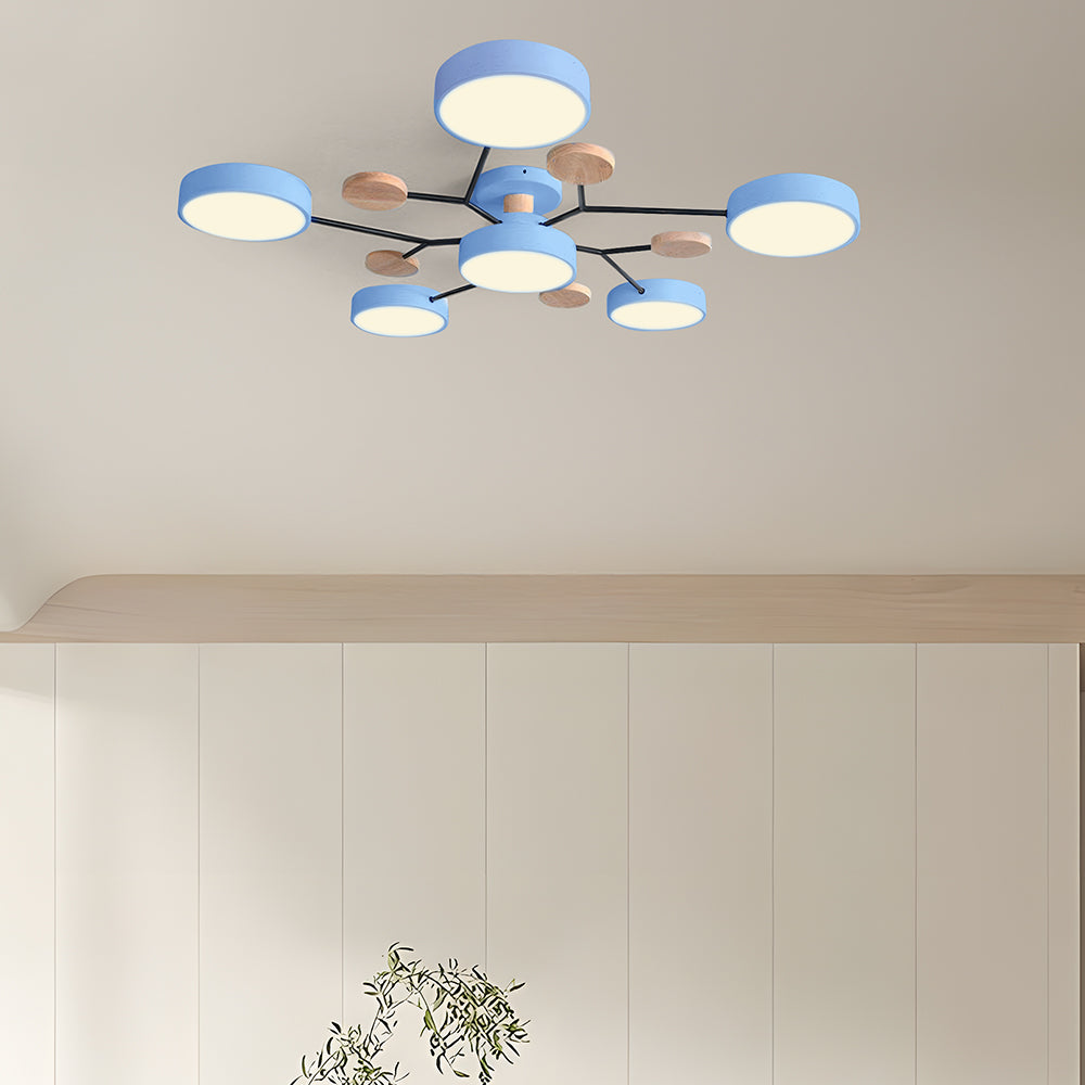 Nutida Rund Järn LED Semi-Flush Kandelaber