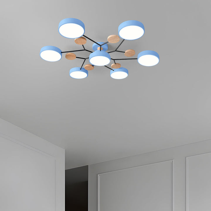 Nutida Rund Järn LED Semi-Flush Kandelaber