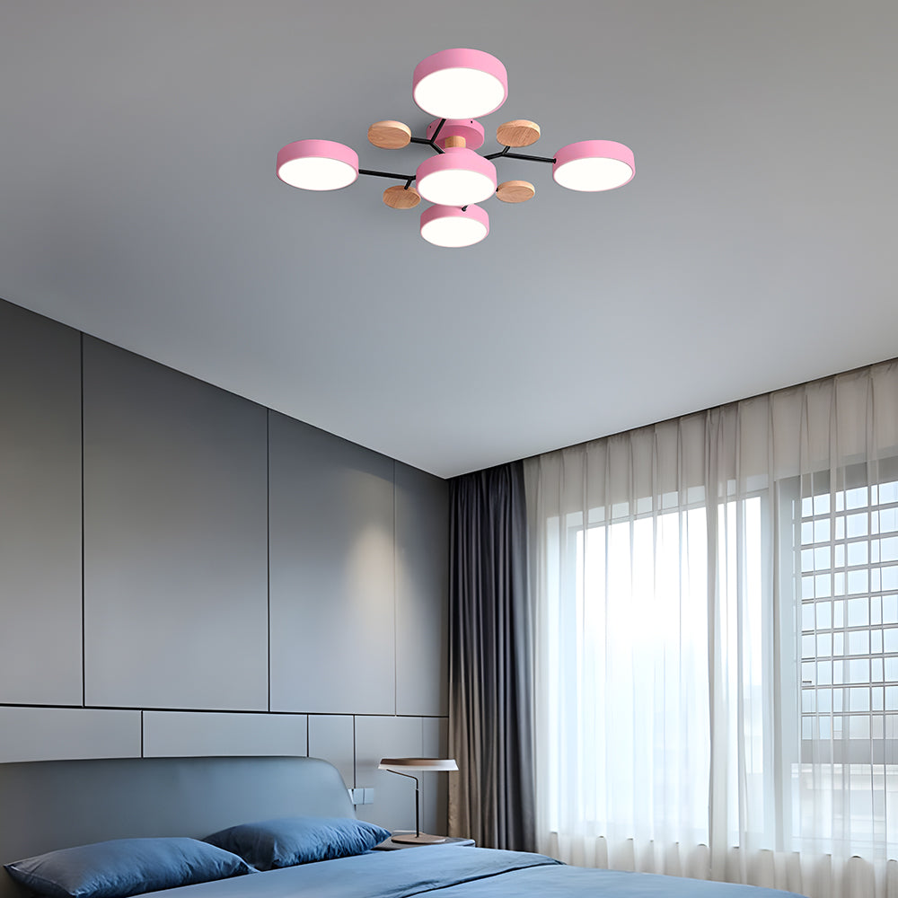 Nutida Rund Järn LED Semi-Flush Kandelaber