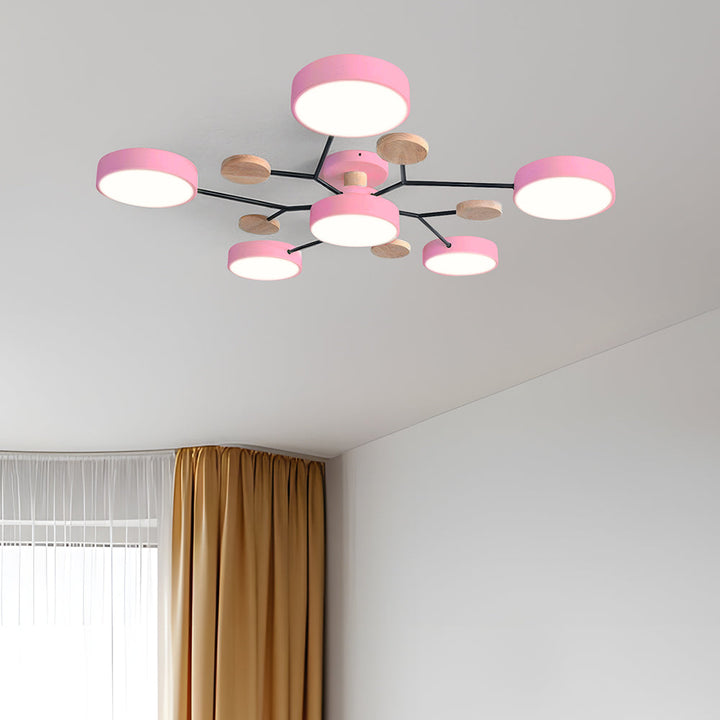 Nutida Rund Järn LED Semi-Flush Kandelaber