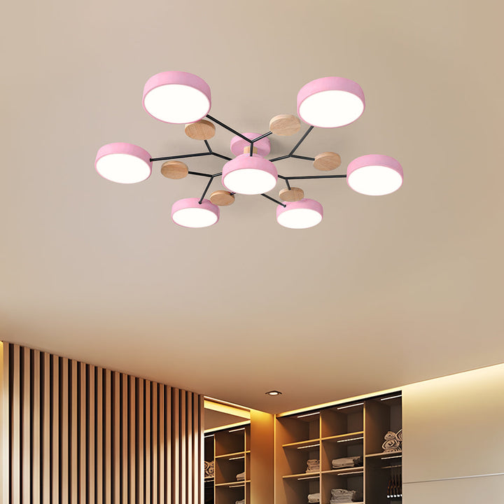 Nutida Rund Järn LED Semi-Flush Kandelaber