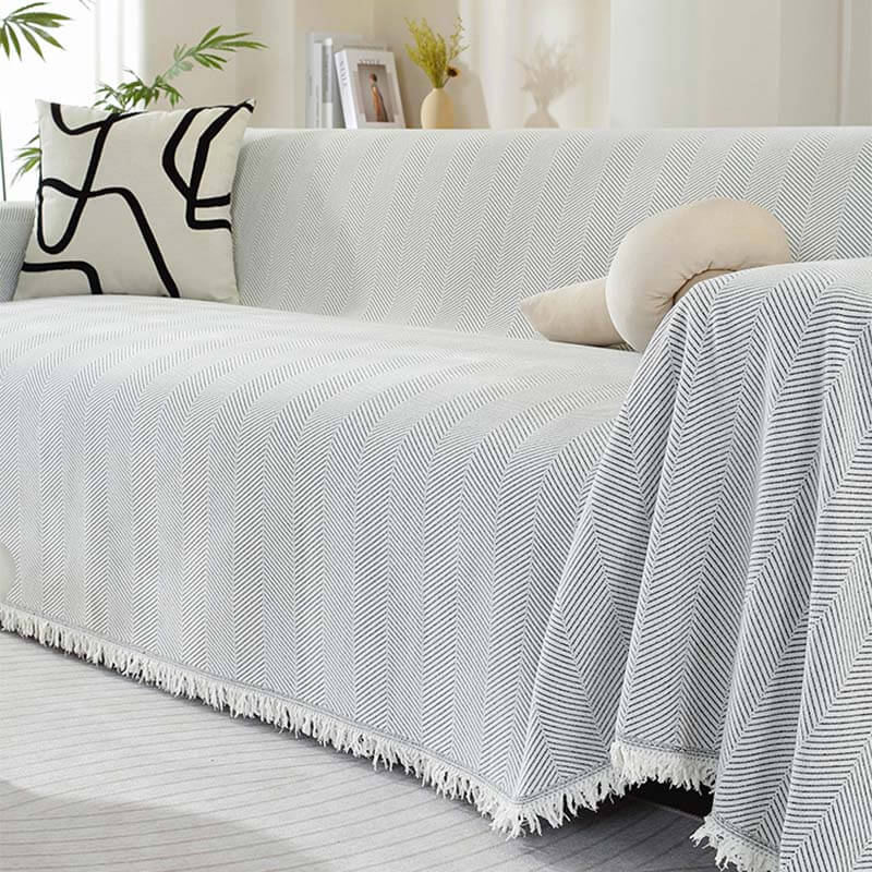 Chenille Filt Herringbone Fransen Sofföverdrag Mysig Stil