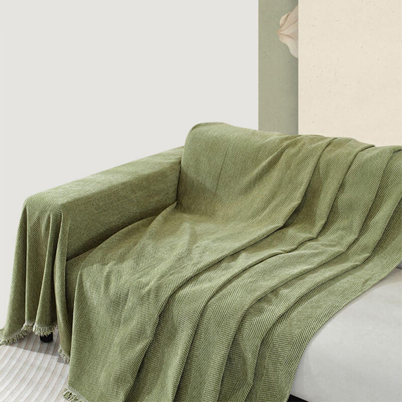 CozyWeave Sofföverdrag i Chenille – Elegant Fiskbensmönster med Dekorativa Tofsar