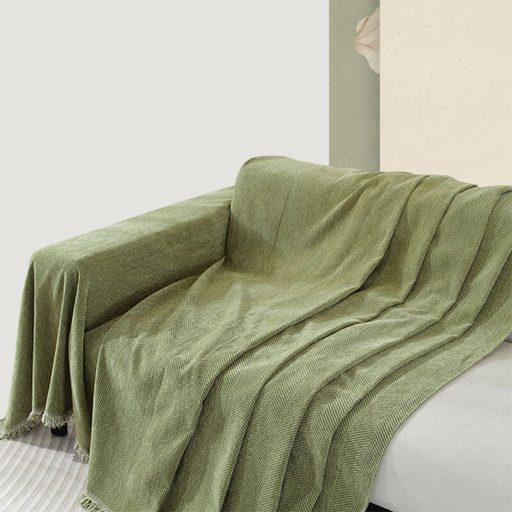CozyWeave Sofföverdrag i Chenille – Elegant Fiskbensmönster med Dekorativa Tofsar