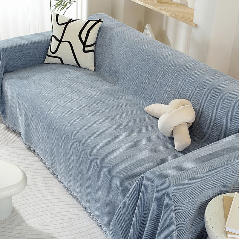 CozyWeave Sofföverdrag i Chenille – Elegant Fiskbensmönster med Dekorativa Tofsar
