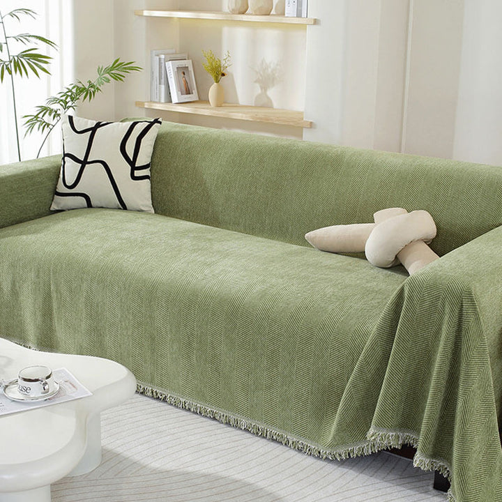 Chenille Filt Herringbone Fransen Sofföverdrag Mysig Stil