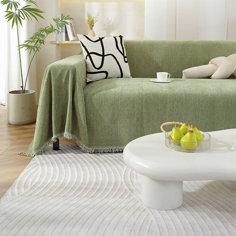 CozyWeave Sofföverdrag i Chenille – Elegant Fiskbensmönster med Dekorativa Tofsar
