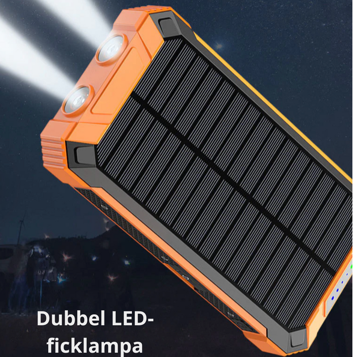 Solcells-Powerbank med dubbel laddning (USB och solcell)