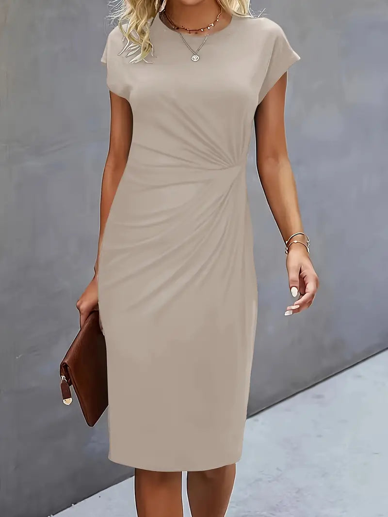 Kvinnors Midi Klänning Monokrom Cirkelhals Lätt Material