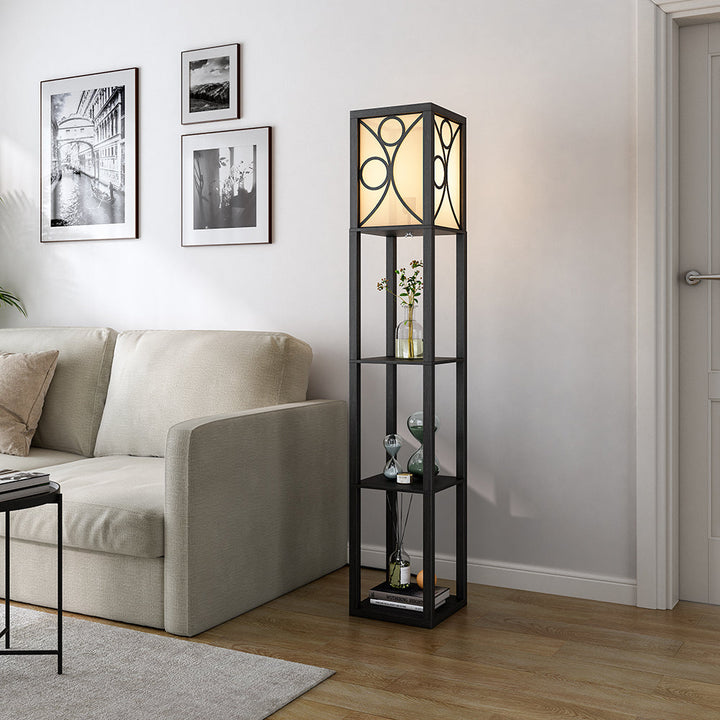 Samtida Golvlampa med Tre Trähyllor