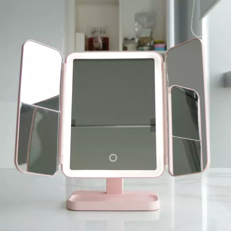 Lumière Makeup Spegel med LED-belysning – Justerbar förstoring och stilfull förvaring
