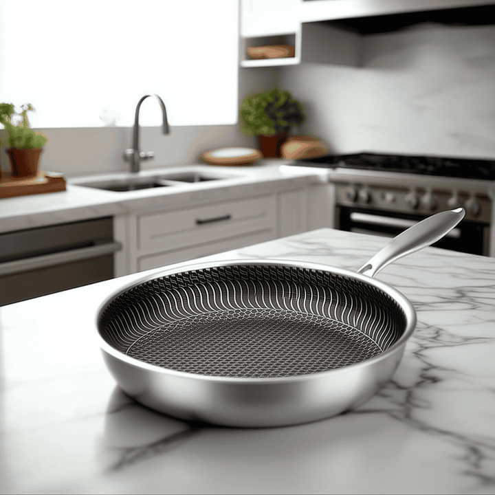 HexClad Stekpanna i Rostfritt Stål – Non-Stick Honeycomb Stekpanna för Induktion &amp; Ugn