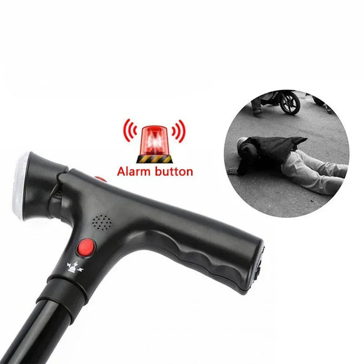 Ihopfällbar Käpp med dubbla handtag, alarm &amp; lampa
