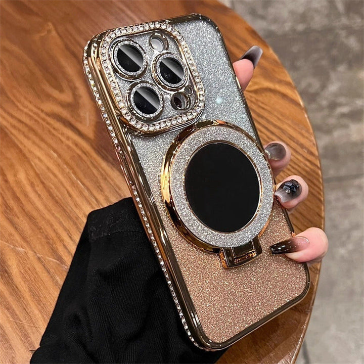 Telefonfodral med spegel magnetisk stativ glitter