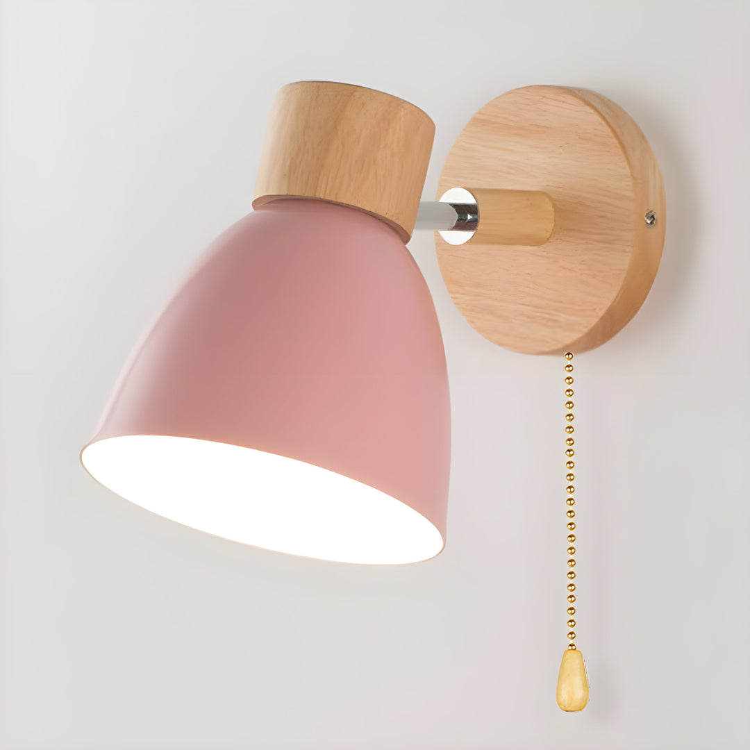 Nordisk Träväggslampa | Kompakt E27-lampa med strömbrytare | Naturligt trä
