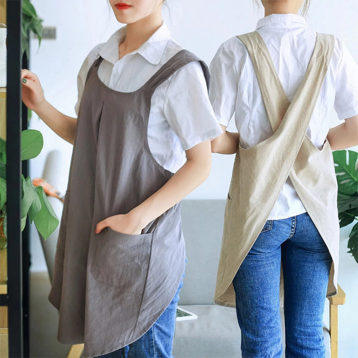 Elegant koreanskt förkläde med korsrygg för enkel stil