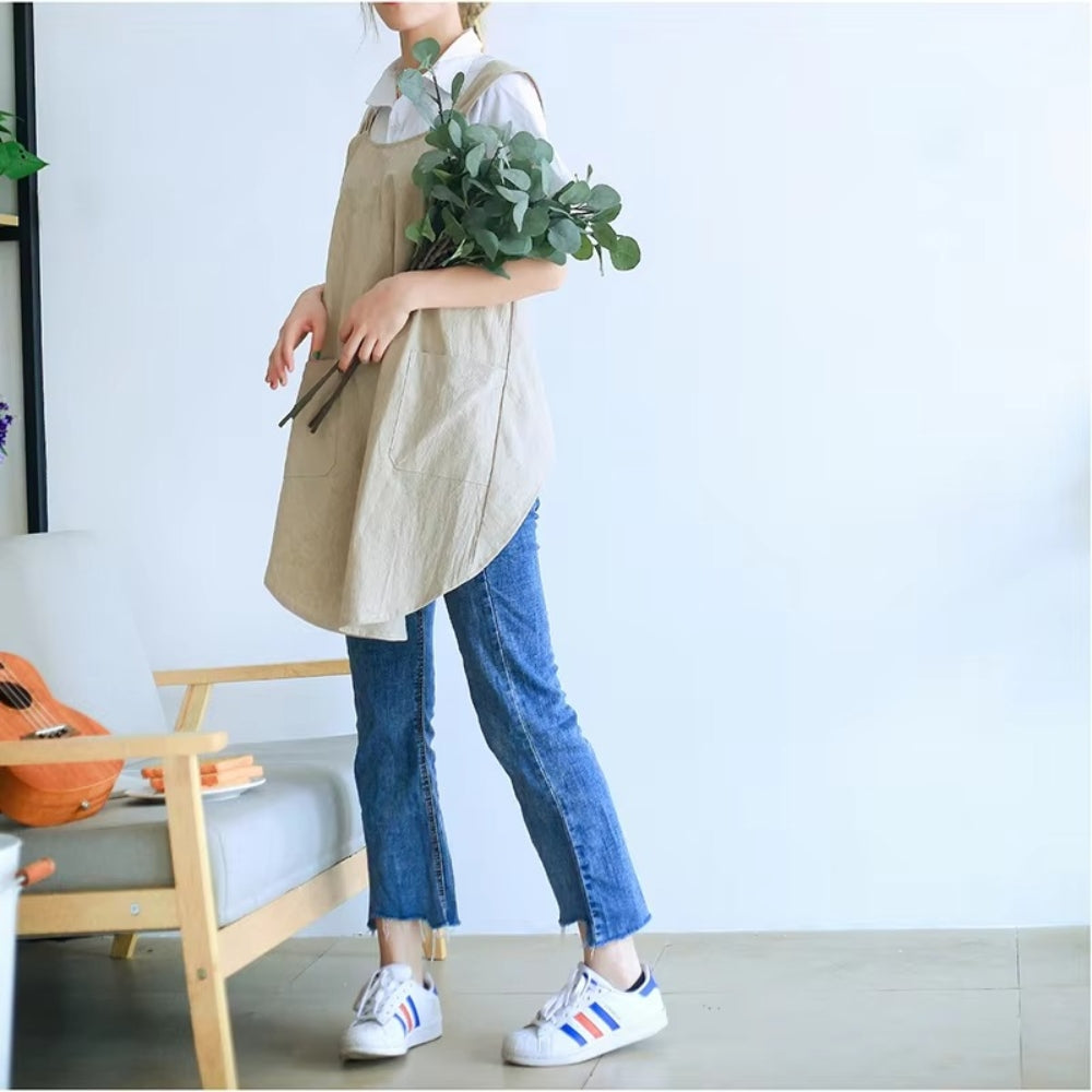 Elegant koreanskt förkläde med korsrygg för enkel stil