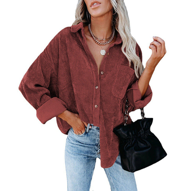 Dam Oversized Skjorta Corduroy Mjuk Bomull