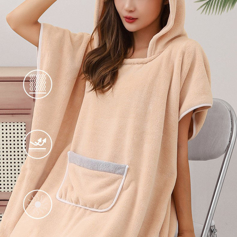 Ultramjuk fleeceponcho med huva – Snabbtorkande unisex bad- och spa-morgonrock