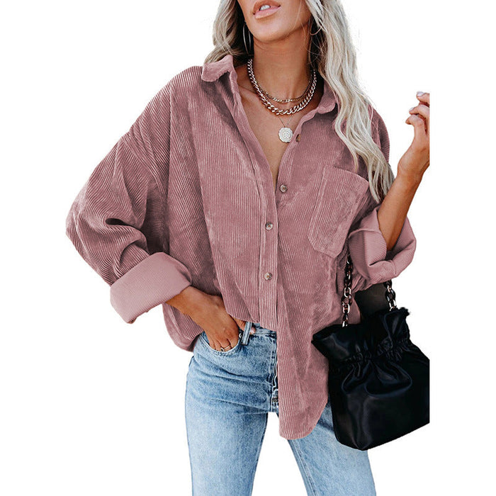 Dam Oversized Skjorta Corduroy Mjuk Bomull