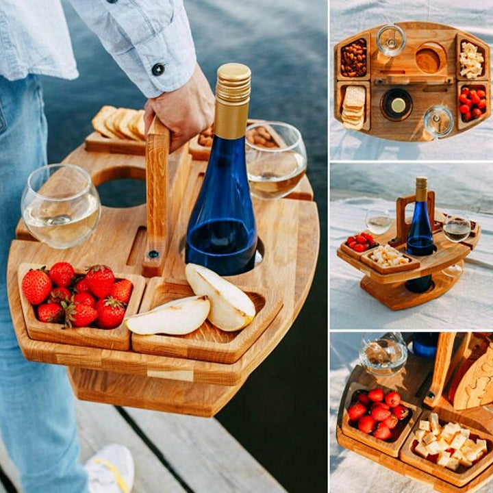 Hopfällbart picknickbord för vin – Bärbart träbord