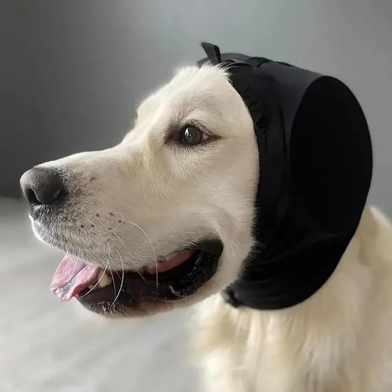 Bullerdämpande huvudbandage för hund – Lindring av ångest vid åska, fyrverkerier och resor