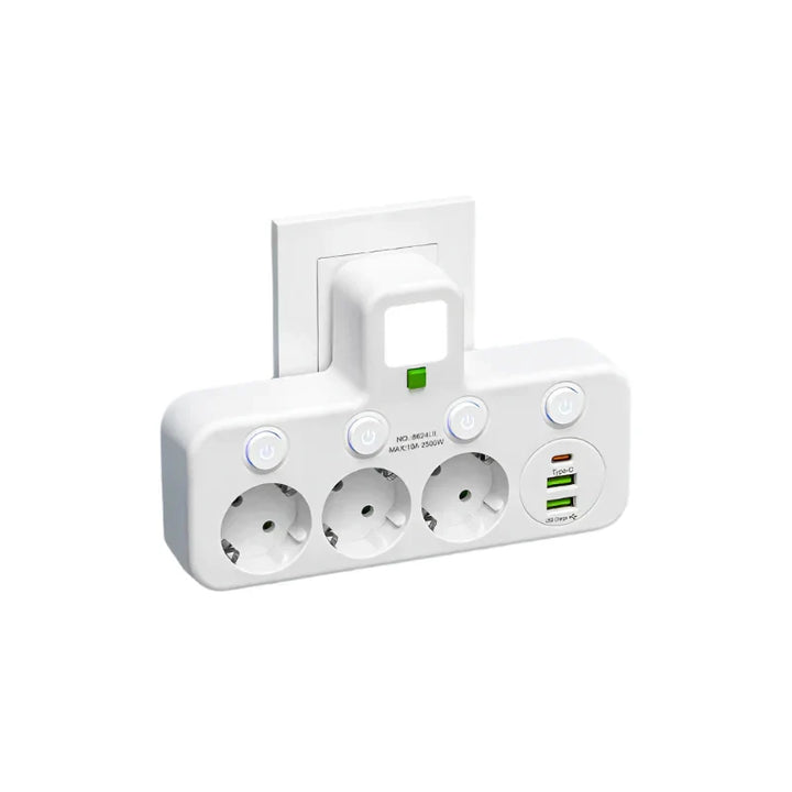Carvallo VOLTRIQ ProLine | 3–4 uttag + 2× USB &amp; 1× Typ-C | 2500 W | Överspänningsskydd &amp; Kontrollswitch