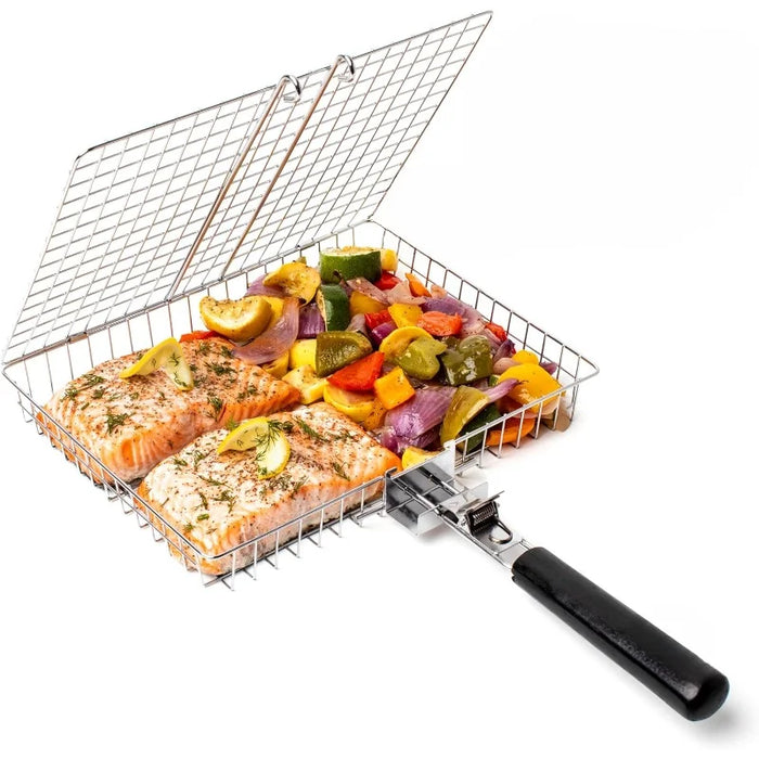 Carvallo | Bärbart grillgaller med handtag | Ideal för fisk, grönsaker & räkor | Rostfritt stål
