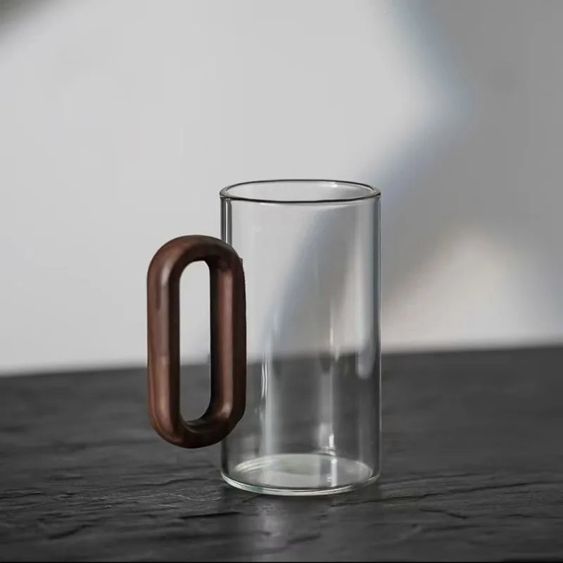 Nordvik Glas Mugg med Trähandtag – Rustik Kaffekopp i Glas