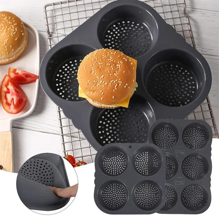 Carvallo Silikon Hamburger-Bakform | Non-stick &amp; BPA-fri | 4/6 formar för hamburgarbullar &amp; bullar | Värmetålig &amp; Flexibel