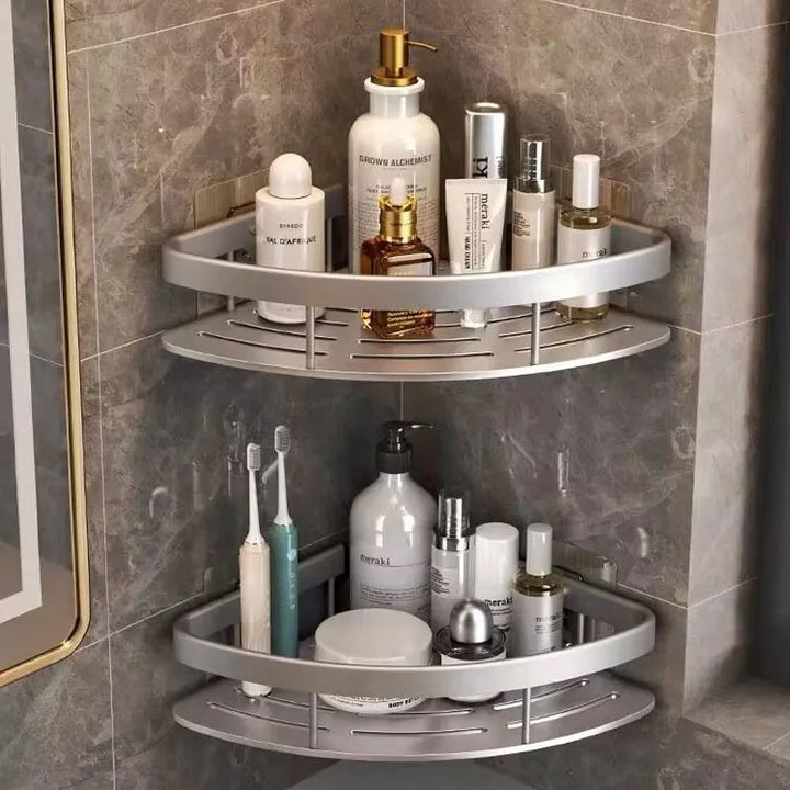 Carvallo Pro | Hörnduschhylla utan borrning | Aluminium | Rostfritt &amp; Hållbart | Badrregal i Svart, Vitt, Silver eller Svart-Guld