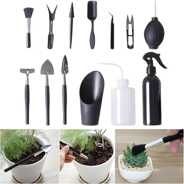 Carvallo MicroGarden Set 15-delat bonsai- &amp; suckulentträdgårdsverktygsset | Med väska &amp; planteringsmatta | För omplantering, beskärning &amp; skötsel
