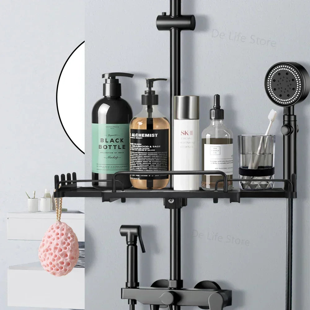Carvallo Halter | Justerbar duschhuvudshållare &amp; hylla | 2-i-1 design | Platsbesparande plast