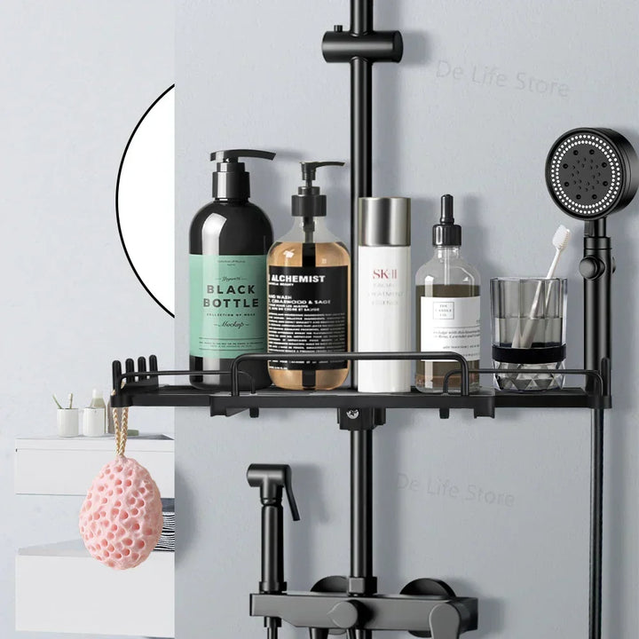 Carvallo Halter | Justerbar duschhuvudshållare &amp; hylla | 2-i-1 design | Platsbesparande plast