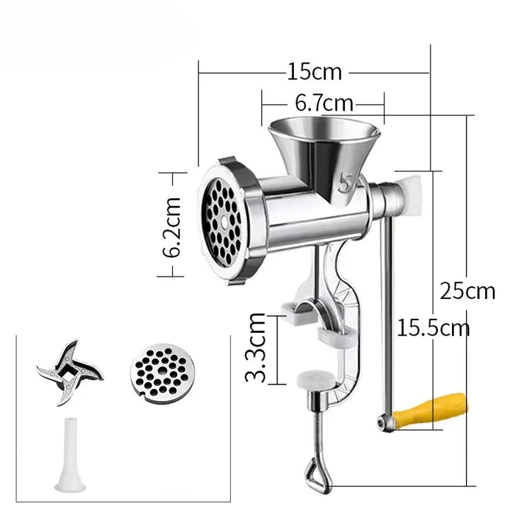 Carvallo-Köttkvarn MeatMaster ProManuell | Rostfritt stål med bordsfäste | För kött, grönsaker &amp; korvfyllning | 20×15 cm
