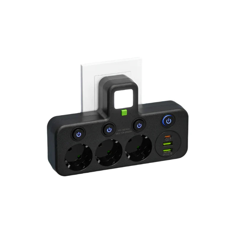 Carvallo VOLTRIQ ProLine | 3–4 uttag + 2× USB &amp; 1× Typ-C | 2500 W | Överspänningsskydd &amp; Kontrollswitch