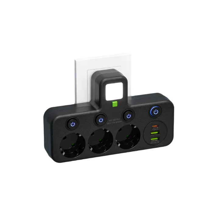 Carvallo VOLTRIQ ProLine | 3–4 uttag + 2× USB &amp; 1× Typ-C | 2500 W | Överspänningsskydd &amp; Kontrollswitch