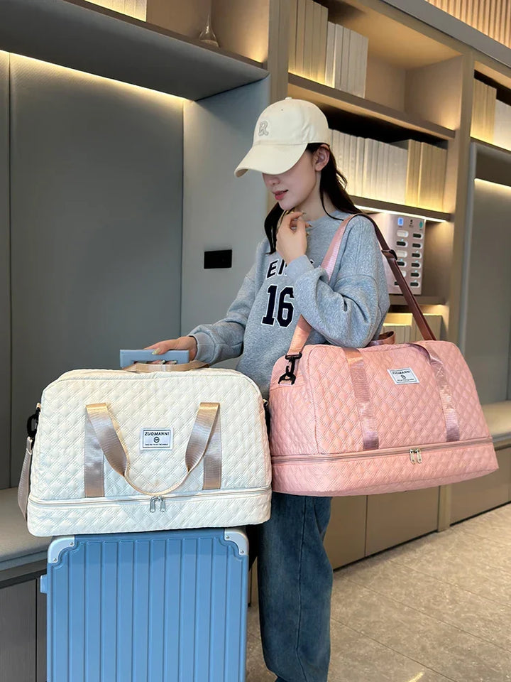 Carvallo TravelFlex Lätt resväska med diamantmönster | Stor sport- &amp; weekendväska med skofack &amp; vått fack | Godkänd för handbagage &amp; vikbar
