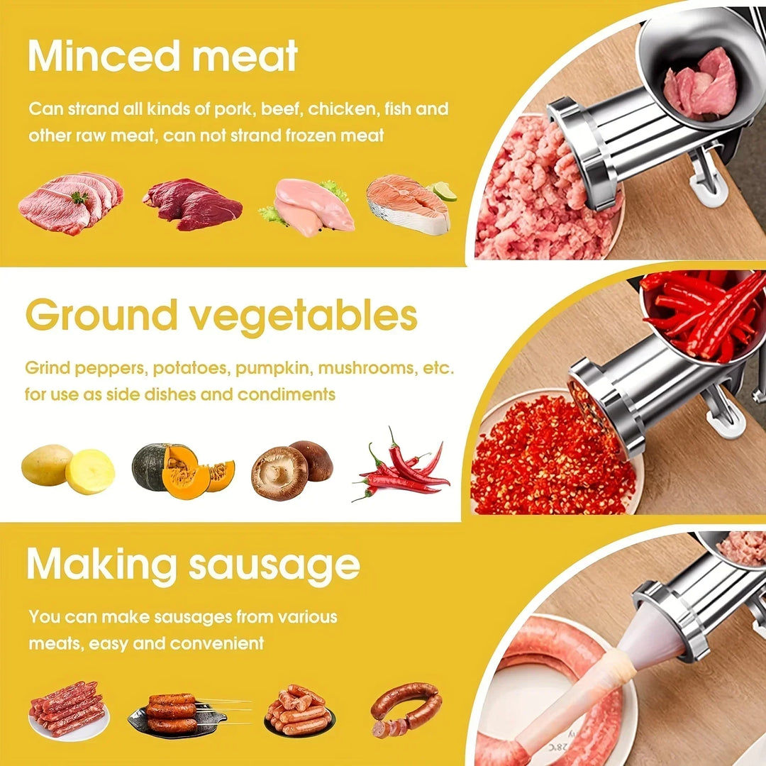 Carvallo-Köttkvarn MeatMaster ProManuell | Rostfritt stål med bordsfäste | För kött, grönsaker &amp; korvfyllning | 20×15 cm